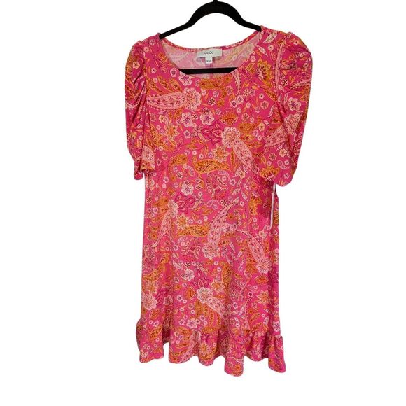 NWT CeCe Paisley-Print Shirred Scoop-Neck 3/4-Sleeve Knit Dress Women's Medium - Picture 1 of 6